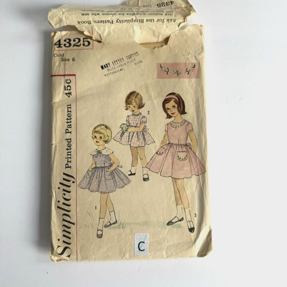 Vintage 1960s Simplicity 4325 Girl's Dress Sewing Pattern Gathered Skirt Size 6 - Picture 1 of 5